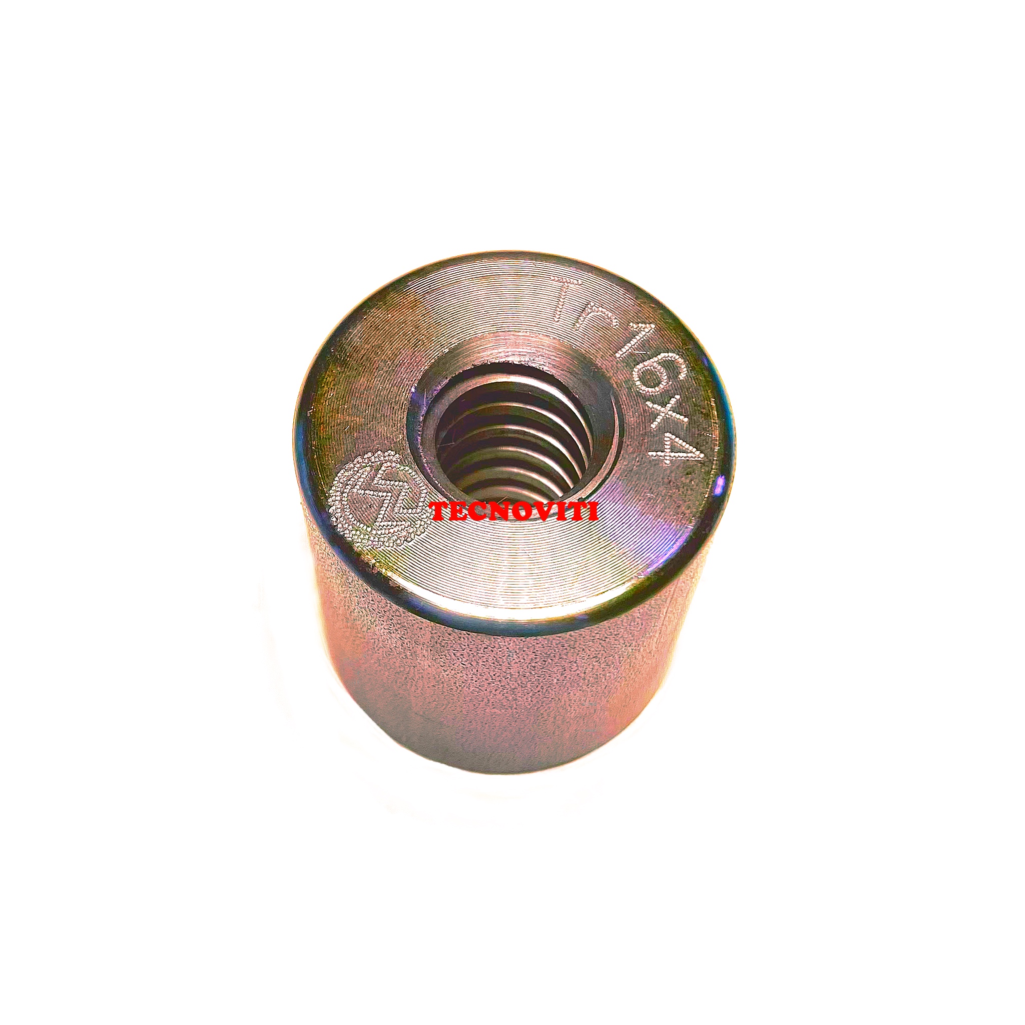 Madrevite con filetto trapezoidale forma cilindrica_TECNOCODE: 5595 Madrevite forma cilindrica (dado cilindrico con filetto trapezoidale). TECNOCODE: 5595
