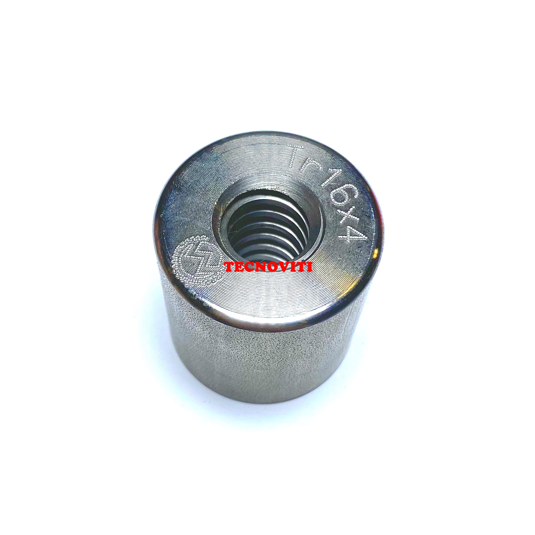 Madrevite con filetto trapezoidale forma cilindrica_TECNOCODE: 5595 Madrevite forma cilindrica (dado cilindrico con filetto trapezoidale). TECNOCODE: 5595