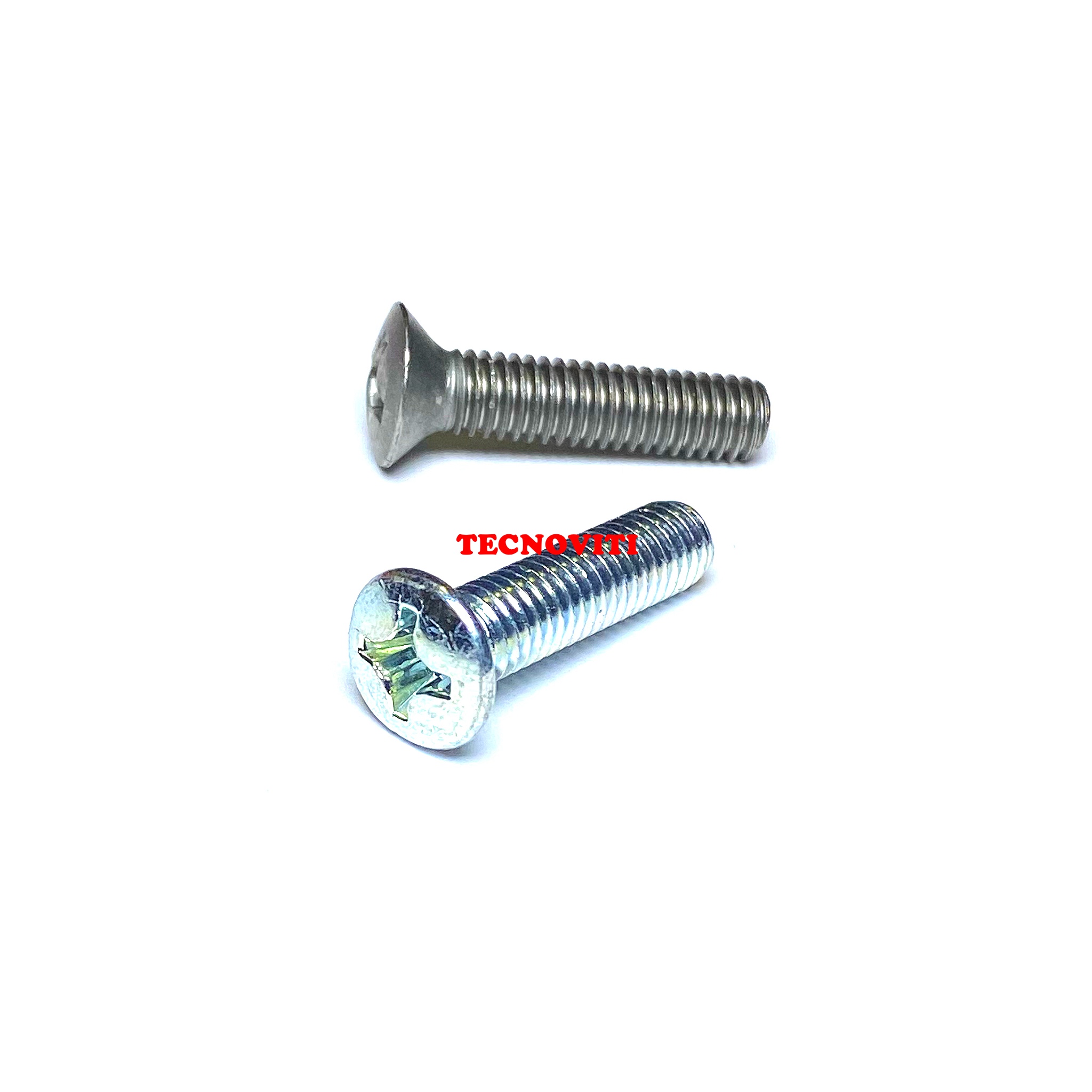 Viti a testa svasata piana con calotta ed impronta a croce (testa goccia sego TGS+). DIN 966