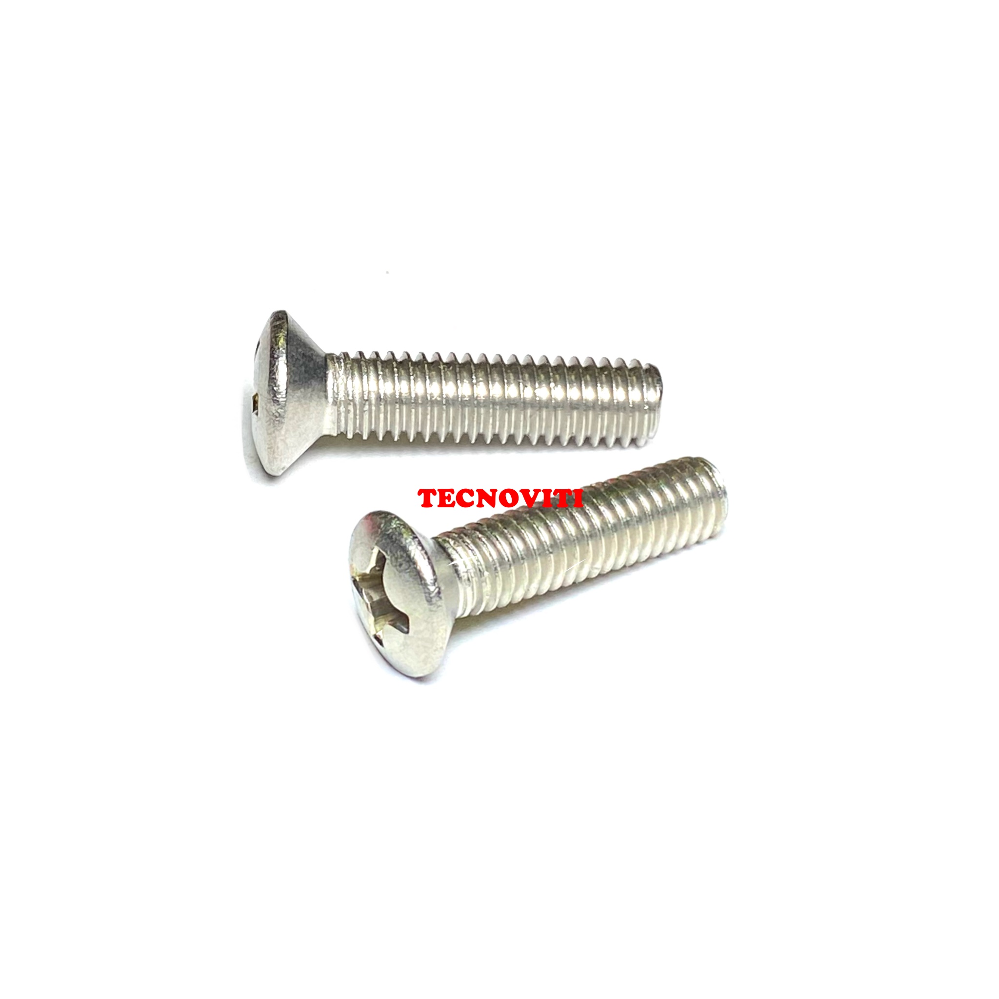 Viti a testa svasata piana con calotta ed impronta a croce (testa goccia sego TGS+). DIN 966