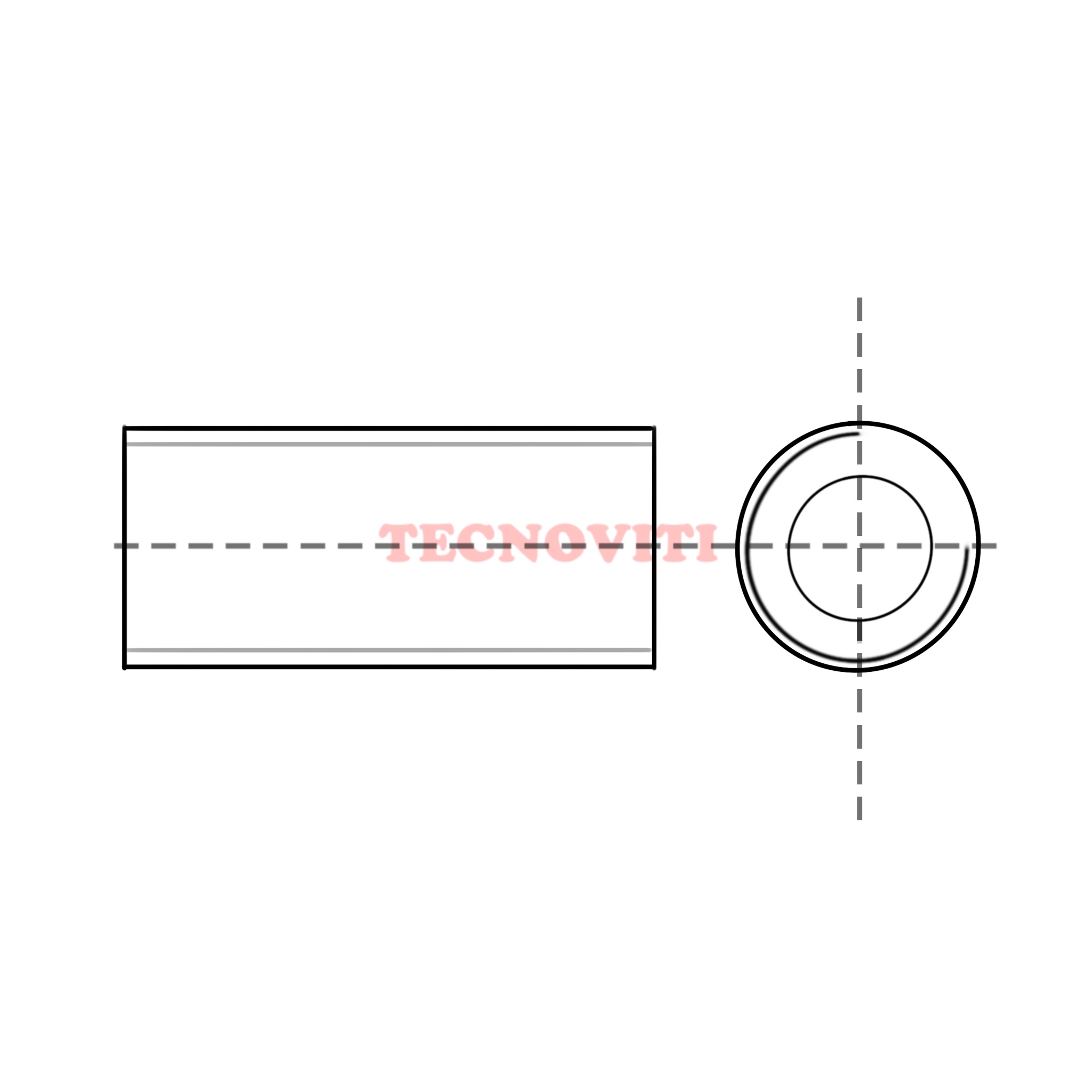 Disegno tecnico Manicotto cilindrico di giunzione (dado cilindrico alto). TECNOCODE: 5536